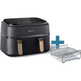 Dual Basket Airfryer NA352/04 inkl. Rost mit zwei Ebenen und Spießen