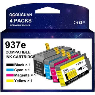 OGOUGUAN Kompatible Tintenpatrone H-P937e, kompatibel mit H-P OfficeJet Pro 9120e, 9130e, 9720, 9730, 9110b, 9120b, 9130b All-in-One Printer 1BK/1C/1Y/1M (4 mit Chips)