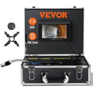 Vevor Kanalkamera, 50 m, 7-Zoll-Bildschirm, Rohrinspektionskamera mit DVR-Funktion, wasserdichte IP68-Kamera, 12 einstellbare LEDs, mit einer 16 GB SD-Karte für Abwasserleitungen, Kanalabflussrohre