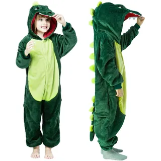 Moiuguli Dino Kostüm Kinder, 2-7 Jahre Dinosaurier Kostüm Onesie, Tier Kostüm Dino Jumpsuit für Baby Kind Mädchen und Jungen Karneval Cosplay kostüm(Grün) - 120