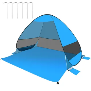 Strandmuschel Pop Up UV Schutz 50, 200 * 165 * 137 cm Strandmuschel Tragbarer Muscheln Zelt Strand für 3-4 Personen Sonnenschutz Strand Pop Up, mit Tragetasche für Familie, Garten, Camping (Blau)
