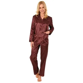 normann-wäschefabrik Damen Satin Pyjama Schlafanzug in edler Optik zum durchknöpfen - 191 201 94 002, Farbe:Bordeaux, Größe2:40/42 - 40