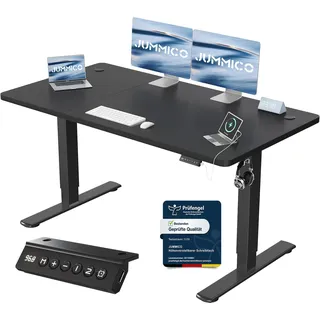 JUMMICO Höhenverstellbarer Schreibtisch mit USB-Ladeanschluss 140 x 60 cm, Schreibtisch Höhenverstellbar Elektrisch, Steh-Sitz Tisch Stehpult Verstellbarer Computertisch,Standing Desk,Schwarz