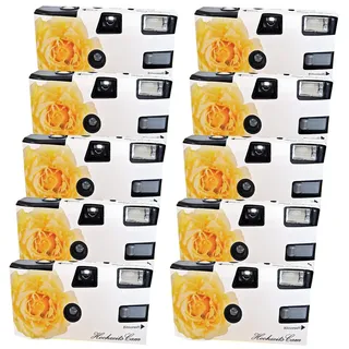 Hochzeitskamera "Weiße Rose" - 10er Pack Einwegkamera mit Blitz (27 Aufn. 400 ASA)