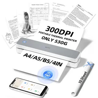 iDPRT MT610pro Tragbarer Thermodrucker, 300DPi Bluetooth Mobiler Drucker für Unterwegs, Thermodrucker A4 für Fahrzeuge, Büro, Zuhause, Schule, Kompatibel mit iOS, Android, Tablet & Laptop- Weiß
