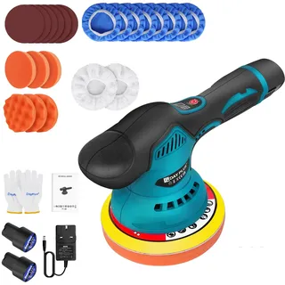 Poliermaschine Akku 12V, Auto Poliermaschine Set 22 pcs, Poliermaschine 12mm, Exzenter Polierer für Auto, 8 Variable Geschwindigkeit, Akku-Polierer für Autopflege, Polieren, Wachsen, Kratzerentfernung
