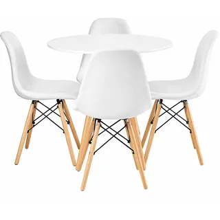 FURNIFY® Essgruppe Runder Tisch ISLA mit 4 Polsterstühlen EIRA Esszimmergruppe