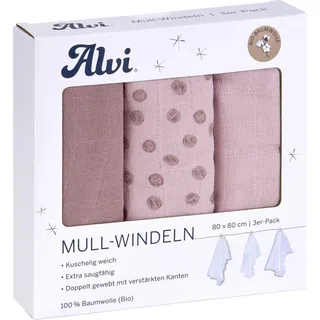 Alvi Mull-Windeln 3er Pack Curly Dots - Pink | Spucktuch im 3er-Pack, saugfähig, 80 x 80 cm, nachhaltig, waschbar und mit liebevollen Motiven gestaltet