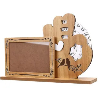 Tnfeeon Ewiger Kalender mit Holzrahmen, Drehbarem Datumsrad, Individuell Gestaltbarem Fotoeinsatz und Stabiler MDF-Platte – Ideal für Schreibtisch, Büro oder Zuhause. Perfekt Als (OK)