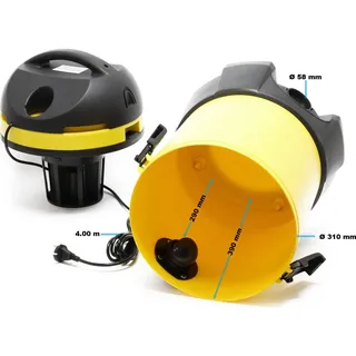 Wiltec Teichsauger 1400 W, 30 L Füllmenge, mit 2 Schläuchen, Poolsauger Schlammsauger Teichschlammsauger Nass Trocken Sauger mit Entleerungsautomatik