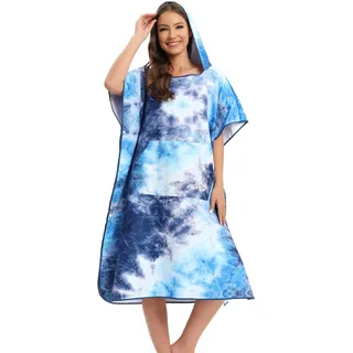FLYILY Microfaser Surf Poncho Handtuch mit Kapuze Bademantel zum Schwimmen und Strand wechseln Einheitsgröße Alle Erwachsenen (Blueprint)