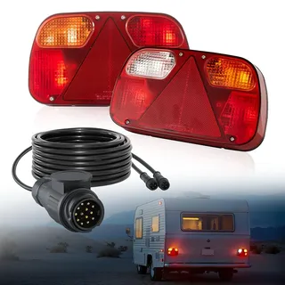Vevor Anhängerlichter Anhängerleuchten 2 Stk. mit 6 Modi (Bremslicht/Blinker/Rücklicht/Kennzeichen/Rückfahrscheinwerfer/Nebelscheinwerfer), Anhängerbeleuchtungsset mit Kabelbaum für Lkw