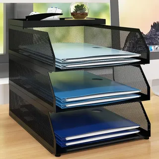 PUNCIA Dokumentenablage A4 Briefablage 3 Ablagefächer aus Metall Datei Organizer Papierablage Aktenaufbewahrung Ablagesystem Dokumentenhalter für Büro Arbeitszimmer Schule Office Möbel Schwarz