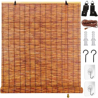 Rollo Bambus Wetterfeste Jalousien Aussen Outdoor Rollo bambusoptik Bambusrollo Outdoor Vorhang Bambus Sichtschutzrollo Für Garten Terrasse 60cm 80cm 100cm 120cm 175cm Breit Sonnenschutz Außenrollo