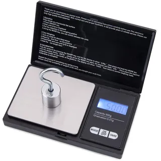 Taschenwaage Digitale Feinwaage, Mafiti 500g / 0,01g Goldwaage Grammwaage Münzwaage mit Tara Funktion 7 Einheiten und LCD-Display, Extrem Präzise Digitalwaage für Tabletten, Schmuck, Münzen