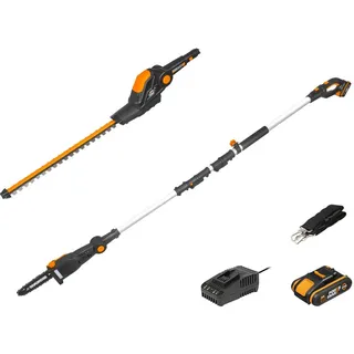 Worx 18V (20V MAX) Akku Teleskop Heckenschere & Hochentaster WG908E: PowerShare, 2,0 Ah Akku, Dual-Schnittklingen, automatische Kettenspannung, automatische Ölschmierung, inkl. Schnellladegerät