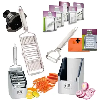 Novabest 4-fach Gemüse-Hobel Gigant Multi-Schneider Muxels Mega-Set mit 5 zusätzlichen Einsätzen in Edelstahl und Multi Schäler