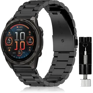 SeNool QuickFit 22mm Armband für Garmin Fenix E 47mm/Fenix 8 47mm/Fenix 7 Pro/Fenix 7 Pro Solar/Fenix 7/Fenix 6 GPS, Metall Ersatzarmband Uhrenarmband für Garmin Fenix 5/Fenix 5 Plus/Epix - Schwarz