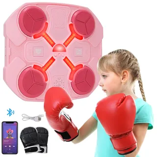 Umelee Music Boxing Machine mit Boxhandschuhen für Kinder, Boxmaschine mit Musik, Smart Music Boxing Machine zur Wandmontage mit Bluetooth & LED-Licht, USB-Aufladung (Rosa)