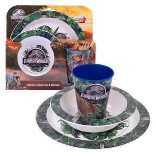 kompatible Ware Kindergeschirr-Set Jurassic World blau/grün 3-tlg.