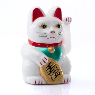 TruWare Just Camp Winkekatze Maneki Neko Glückskatze in versch. Größen 9,5 cm - 15-18 cm Glücksbringer Katze Solar (WEIß 15 cm)
