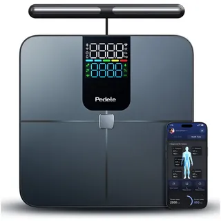 OYLCDI Körper-Analyse-Waage Messung von Körperfett, Muskelanteil, Kalorienanzeige usw., mit App zur Übertragung und Tracking der Messwerte, Full Body Scan, BMI, Körperfett, Wasser & Muskelanteil, bis zu 180 kg schwarz