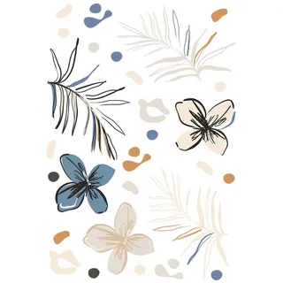 Sanders & Sanders Wandtattoo Blumenmuster Beige Blau und Orange 65 x 42.5 cm, Tapeten & Wandverkleidungen, Wandtattoos & Sticker