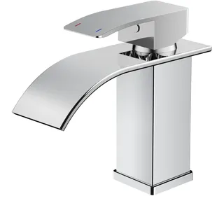 FORIOUS Wasserhahn Bad,Wasserfall Waschtischarmatur Einhandmischer Armatur Waschbecken mit Auslauf Höhe 80 MM,Wassersparend, Energiesparend,Chrom