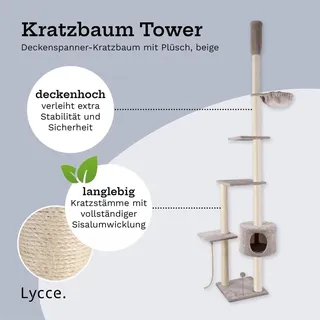 lycce Katzenbaum TOWER Kratzbaum deckenhoch Sisal Plüsch 230-260 cm