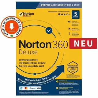 Symantec NORTON 360 Deluxe 5 Device - 1 Jahr 2026 Kein ABO inkl. 50GB WIN/MAC