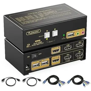 KVM Switch 2 Monitore, HDMI KVM Switch 4K 30HZ Switch KVM 2 Computer 2 Monitore und 3 USB Geräte, wie Maus, Tastatur, Drucker, Unterstützung zum Kopieren und Erweitern von Bildschirmen