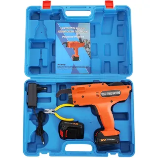 12V Elektrische Rebar Bindemaschine Automatische Rebar Tying Bindemaschine 8-34mm Professionelle Bewehrungsbindemaschine mit Aufbewahrungsbox 2 Lithium Ionen Batterien (Orange)