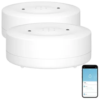 Luminea Home Control Wasseralarm: 2er-Set WLAN-Wassermelder, lauter Alarm, App-Benachrichtigung weltweit (Wassermelder für Drainageschacht, Wassermelder mit externen Sensoren, Waschmaschine)