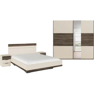 Rauch Schlafzimmer-Set RAUCH "Komplettschlafzimmer Schlafzimmer Schlafzimmermöbel SAJO", beige (champagner, atlantic oak dunkel), Mit Spiegel + ohne Matratze, B/H: 180cm x 200cm, Mit Spiegel, Holzwerkstoff, Schlafzimmermöbel-Sets, optional mit Spiegel am 