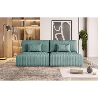 Moderno Sofa mit Schlaffunktion Modulo - Modern Cord Sofa mit 2 Sitzen und Robusten Überzug - Modular Schlafcouch - Couch mit Bettzeugcontainern - 210x80x108 cm - Türkis