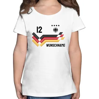 T-Shirt Mädchen - 2026 Fussball WM Fanartikel - Trikot mit anpassbarem Namen und Trikotnummer - 128 (7/8 Jahre) - Weiß - em 2024 Shirt fußball Tshirt Kinder fußball. German Kindershirt - 128