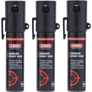 ABUS Abwehrspray SDS80 Mini zur Tierabwehr – Pfefferspray zur Selbstverteidigung bei Tierangriffen – Jet-Sprühstrahl für bis zu 3 m Reichweite – für Hand- und Jackentaschen - je 20 ml - 3er Set