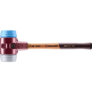 Halder SIMPLEX Schonhammer Ø Tpe-mid mit Tempergussgehäuse und hochwertigem Holzstiel D=80 mm TPE soft blau / TPE mid grau