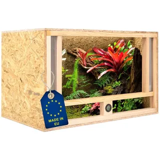 Ita Holz Terrarium 80x50x50 cm mit Frontbelüftung & Integriertem Hygrometer - Holzterrarium aus OSB-3 Platten - Terrarien für Reptilien, Schlangen, Amphibien - EU Produkt, FSC Zertifiziert