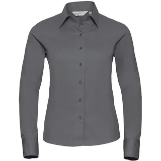 Russell Collection Klassische Twill Bluse  Langarm, zinc, XL
