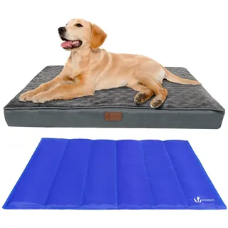 VOUNOT Orthopädisches Hundebett mit Abnehmbarer Kühlmatte, 2 in 1 Hundekissen Kleine Hunde, Waschbare Hundematte, Grau 76x51x9 cm