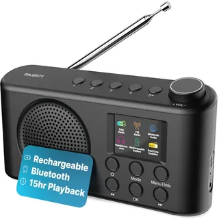 MAJORITY Orwell Pro DAB Plus Radio | Küchenradio DAB+ & UKW | Mini Radio mit Bluetooth 5.2 | Kofferradio Akku mit 15 Stunden Akkulaufzeit | Digitalradio mit 40 Voreinstellungen für Küche und Büro