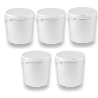 5 x 30 Liter Eimer mit Deckel weiß, stapelbarerer Milch-/Vorratseimer, Honigeimer Kunststoffeimer mit Lebensmittelfreigabe, Lebensmittelechte Behälter, Leereimer für Mehl, Wassereimer, 5 Stück