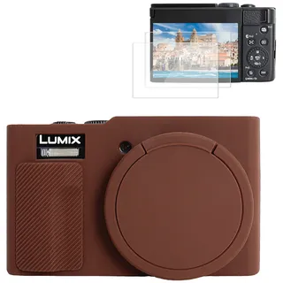 Rieibi Silikonhülle für Panasonic Lumix ZS99/TZ99 Kamera, Zubehör für Panasonic Lumix DC-ZS99/TZ99 Hülle mit 2 Displayschutzfolien, abnehmbarer Objektivabdeckung, Kaffee
