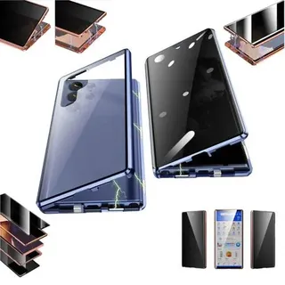 Für Samsung Galaxy S23 Ultra 5G Beidseitiger 360 Grad Magnet / Glas Privacy Mirror Case Hülle Handy Tasche Bumper Blau