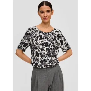 s.Oliver Kurzarmbluse Bluse Gemusterte Bluse aus Twill beige S (36)