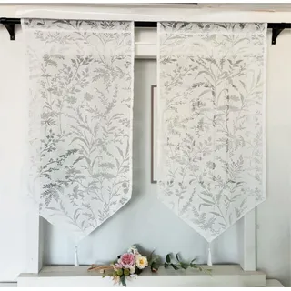 Vordesack Jacquard Panneaux mit Quaste Scheibengardine mit zarten Blättermuster Lochstickerei Kurzstore Unifarbige Bistrogardinen Weiß 2 Stück HxB 100x60cm