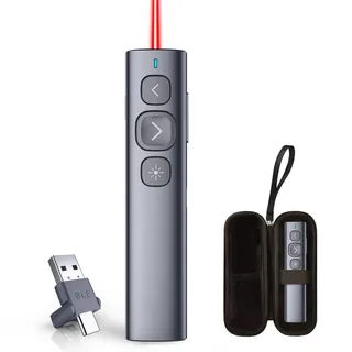 Norwii N95 Bluetooth Präsentation Clicker mit USB-C, USB-A-Empfänger, wiederaufladbare PowerPoint Clicker, Präsentation Remote, Long Range Wireless Presenter für ipad/Laptop/e-Book (Rot, BLE&USB-AC)