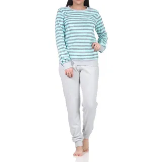 RELAX by Normann Pyjama Damen Frottee Schlafanzug mit Bündchen - auch in Übergrößen blau 40-42