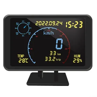 Zoegneer Digitaler GPS Tacho Kilometerzähler HUD Head Up Display mit LCD Bildschirm, GPS + Beidou Dual Positionierung, Kompass, Höhe, Temperatur, Luftfeuchtigkeit, Wasserdicht IP65, Breite Spannung